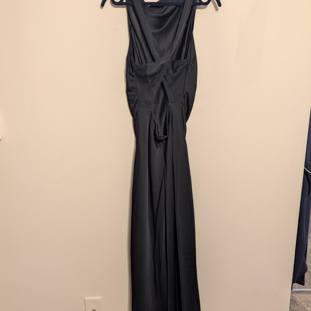 Quince Women's Washable Silk High Neck Black Midi Dress - Picture 3 of 7